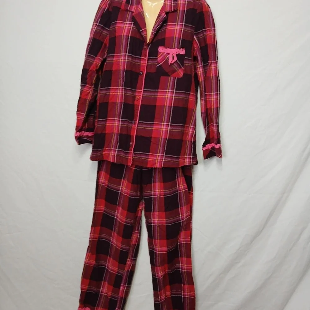 Victoria's Secret Medium Plaid PJ Set 100% cotton long sleeve y2k cute cozy